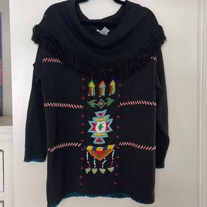 Vintage black beaded cowl neck sweater